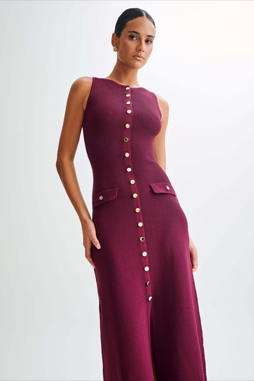 Knit Sleeveless Button Midi Dress