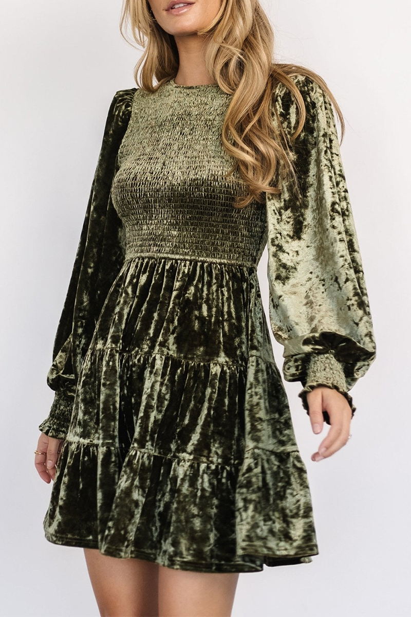 Piper Timeless Casual Daily Ruffle Velvet O Neck a Line Dresses (4 Colors) Elevated Occasion Wear