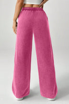 Solid Color Drawstring Waist Wide Leg Sweat Pants