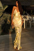 Backless GoldFoil Cami Silk Dress