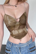 Heart Cut Out Metal Ring Sheer Cami Top