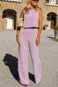 Modern and Elegant Solid Crop Tank and High Rise Flare Loose Pants Set