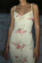 Slim V Neck Spaghetti Strap Maxi Floral Dress