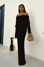 Backless Knit OffShoulder Maxi Sweater Dress