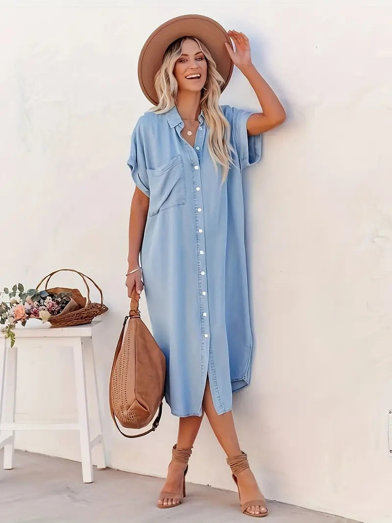 Carina Chic Denim Dress Batwing Sleeves Designer Edit