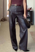 Elegant High-waist Wide-leg Faux Leather Pants