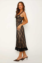 Deep V Mesh Patchwork Lace Dress