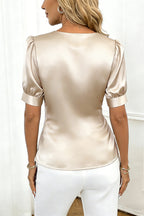 Solid Color Satin V-neck Short-sleeved Casual Top