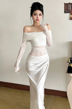 Cutenew Mesh Ruched Maxi Dress
