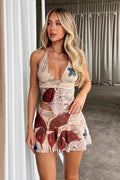 Chic Sheer Halter Neck Crop Top High Rise Skirt Sets