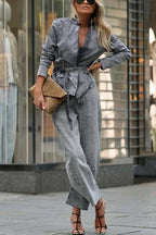 Casual Meetup Denim Stand Neck Long Sleeve Belted Loose Jacket