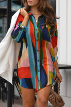 Merced Chic Casual Shirt Dresses with a Colorful Chunky Print and Contrasting Pockets and Turn Down Collars Evening Wear Edit