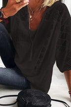 Cotton Linen Blend Patchwork Hollow Out Tassel Blouse
