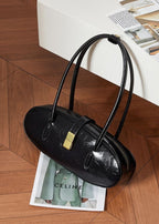 Oval Patent Leather Top Handle Bag – Chic Structured Handbag for Women
