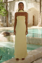 Satin Tie Front Strapless Elegant Prom Dress