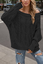 Solid Color Off-shoulder Long-sleeved Loose Knit Sweater