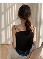 Black V-Neck Vest Bottomed Top Pure Cotton