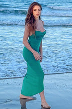 Backless Ruched Bodycon Maxi Slip Dress