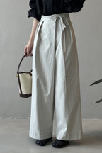 Asymmetrical Placket Tie Relaxed High Waist Long Pants