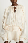Solid Color Long-sleeved Belted Asymmetrical Mini Dress and Elastic Waist Casual Shorts Set