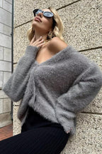 Faux Fur V Neck Cardigan