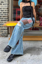 Retro Ripped Patchwork Paint-Splattered Maxi Jeans
