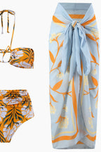 Fresh Print Long Skirt Three Piece Swim Set