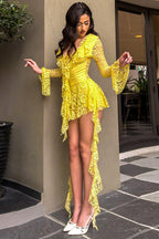 Lace Bell Sleeve Tie Detail Lace Dress