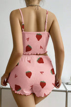 Heart Pattern Ribbed Cami Top Pajama Shorts Set