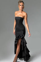 Strapless High Slit Backless Bodycon Slim Fit Elegant Prom Dress