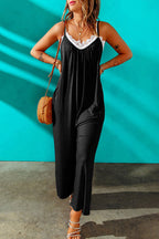 Casual Spaghetti Straps Wide Leg Pocketed Jumpsuits