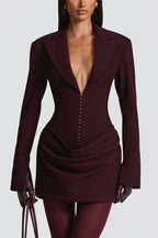 Solid Color Slim-fit V-neck Elegant Draped Formal Mini Dress