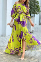 Long sleeve slant collar loose dress