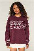 Heart Fair Isle Striped Long Sleeve Knit Sweater