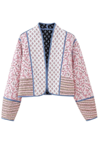 Printed Reversible Quilted Cardigan Jacket with Color Matching Small Cotton-padded Jacket