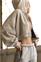 Cropped Raw Hem Hoodie
