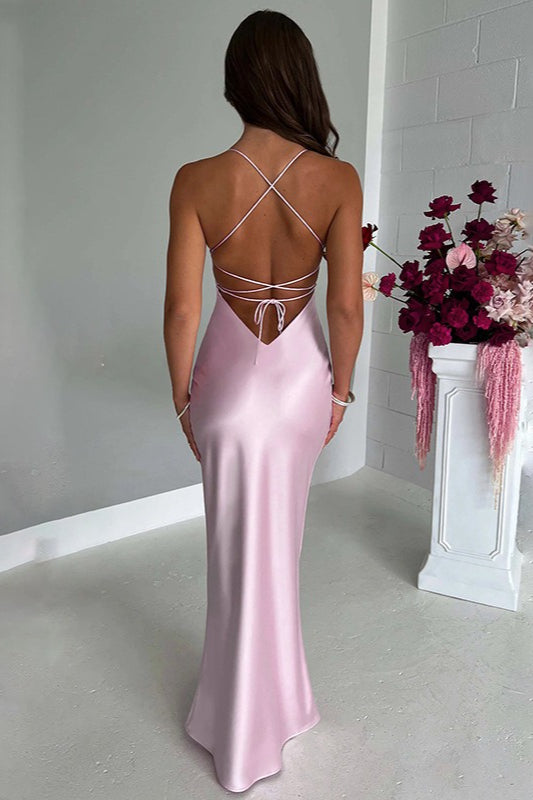 Backless LaceUp Silk Dress
