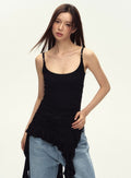 Ruched Asymmetric Black Cami Top