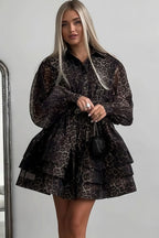 Chiffon Leopard Print Long Sleeve Mini Dress