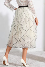 Wave Patchwork Mesh Ruffle Skirt