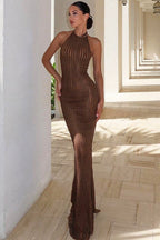 Halter Neck Bodycon Maxi Sweater Dress