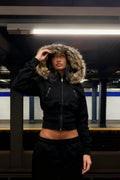 Street Style Fur Trim Sweatshirt Jacket