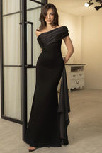 Chic Satin Draped Neck Sheath Formal Dress