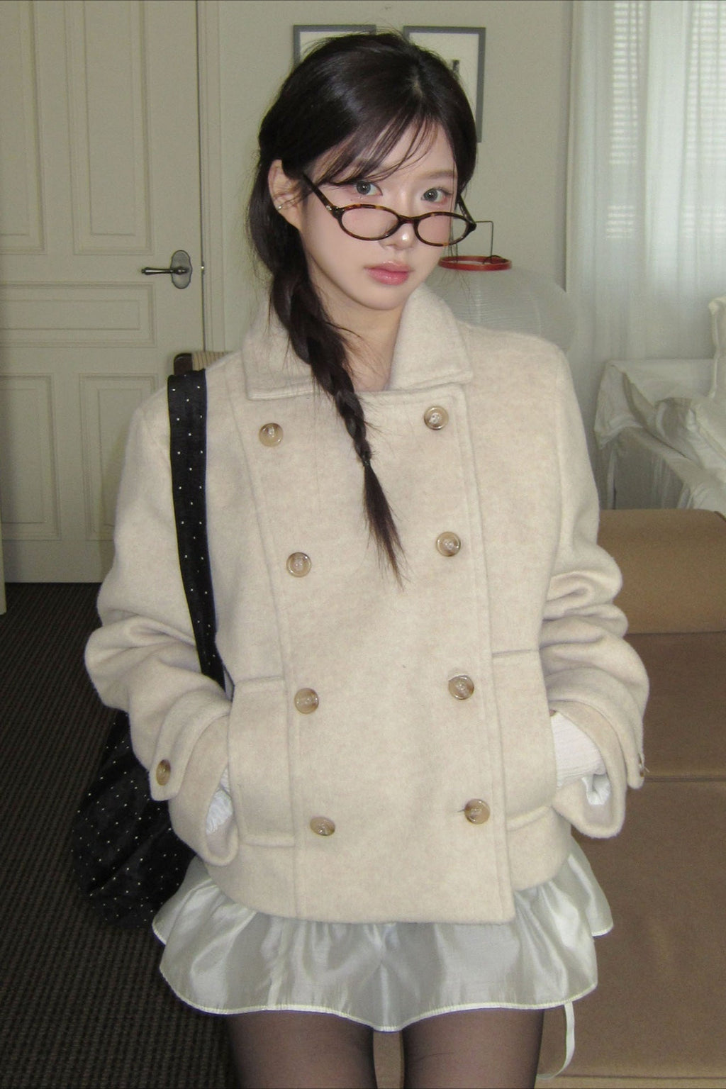 Vintage Preppy Fleece-Lined Wool Blend Short Coat