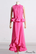 Elaine Pink Sleeveless Charming Ruffle Mermaid Set
