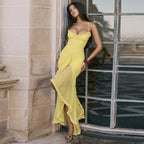 Elastic Mesh Ruffles Vacation Dress