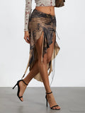 Elastic Waist Draped Ruffle Skirt