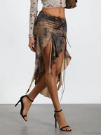 Elastic Waist Draped Ruffle Skirt