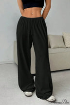 Elastic Waist Drawstring Wide Leg Pants