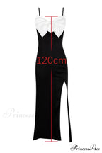 Eleanor Black & Charming White Bow Satin Gown